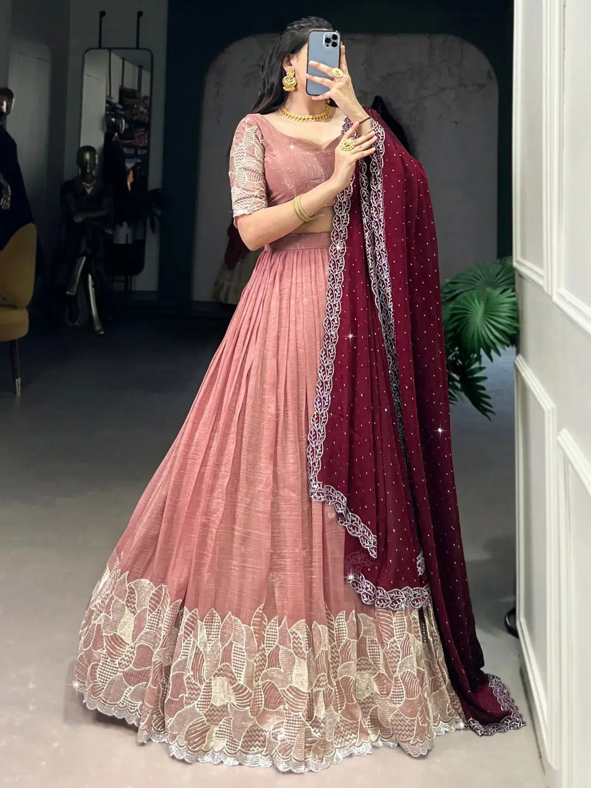 Women’s Embroidered Semi-Stitched Lehenga Choli with Dupatta | Designer Festive & Wedding Wear