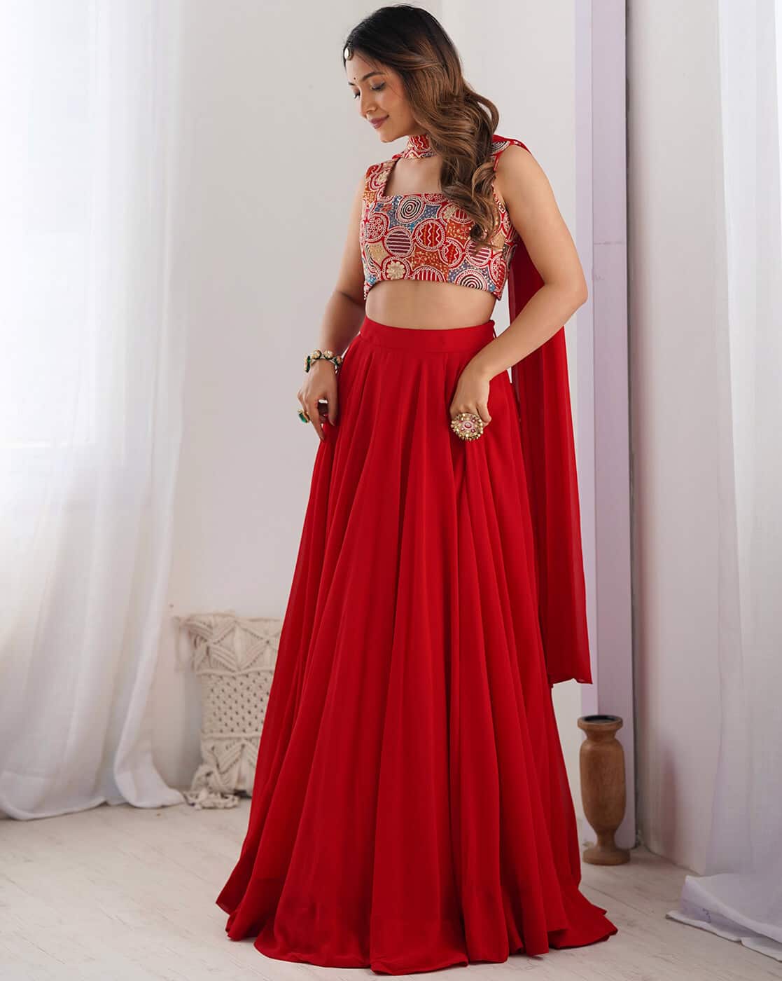 Women's Fox Georgetted Lehenga Choli With unstitched Blouse