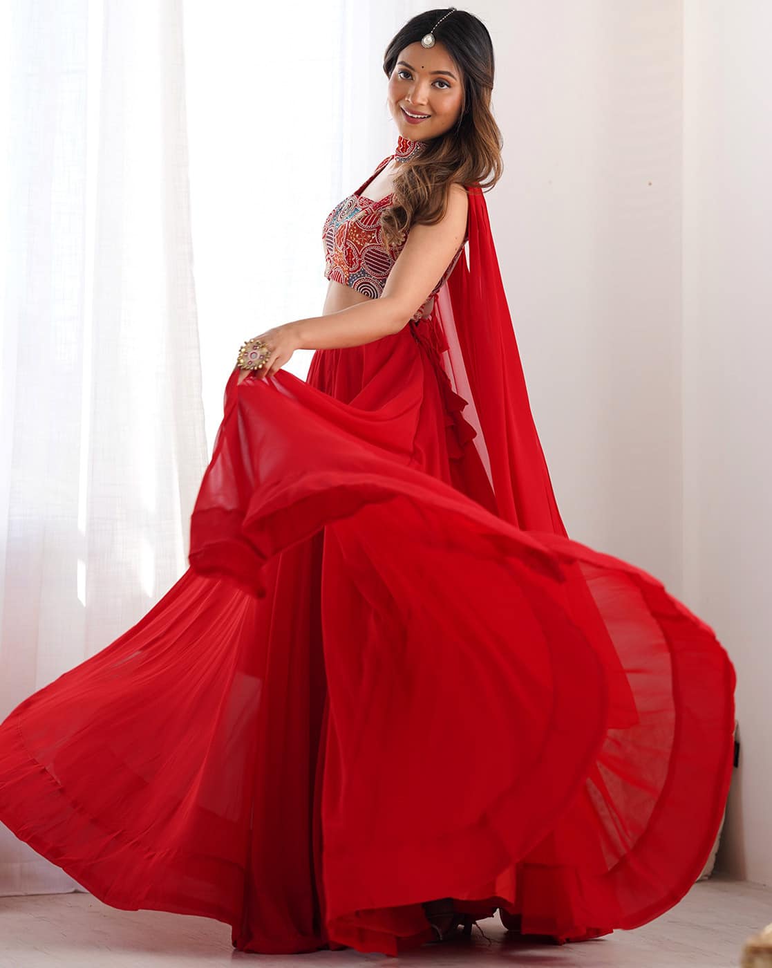 Women's Fox Georgetted Lehenga Choli With unstitched Blouse