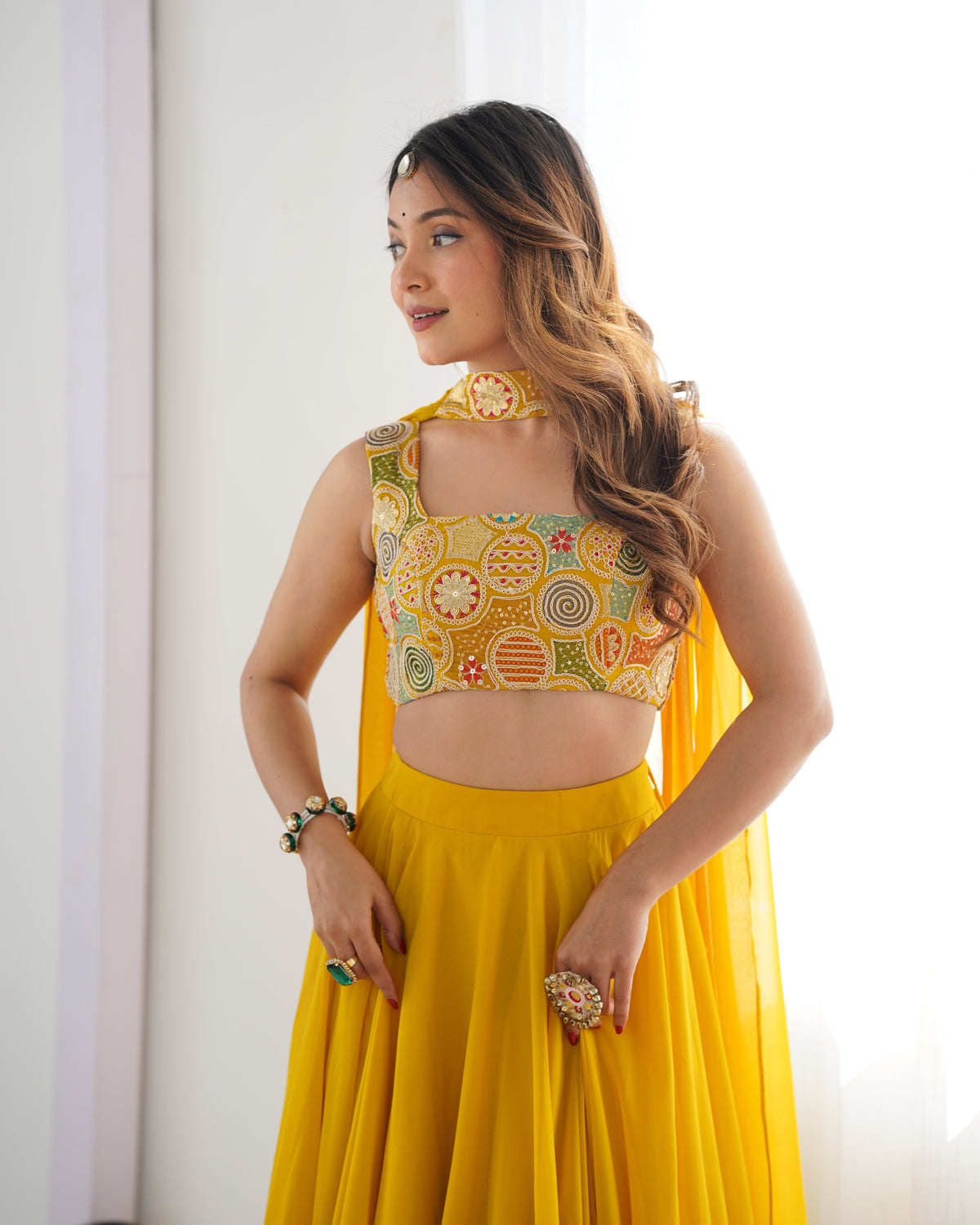 Women's Trending Designeer Fox Georgetted Lehenga Choli Print with Foil Work With unstitched Blouse Print Adorned with Foil Work For Navrati || Wedding