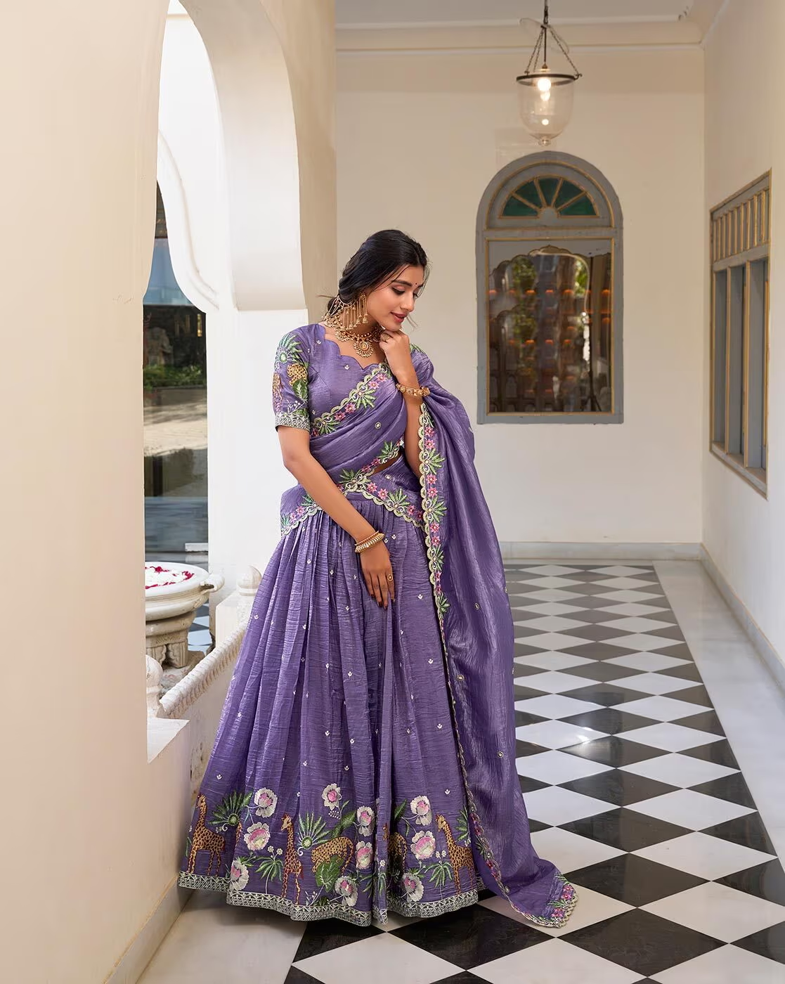 Women's Embroidered Silk Blend Semi-Stitched Lehenga Choli with Dupatta | Festive & Wedding Wear,Semi-Stitched Lehenga