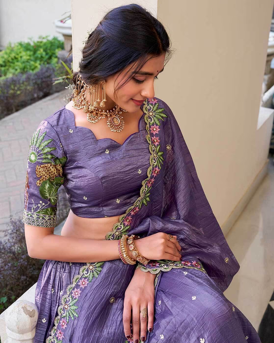 Women's Embroidered Silk Blend Semi-Stitched Lehenga Choli with Dupatta | Festive & Wedding Wear,Semi-Stitched Lehenga