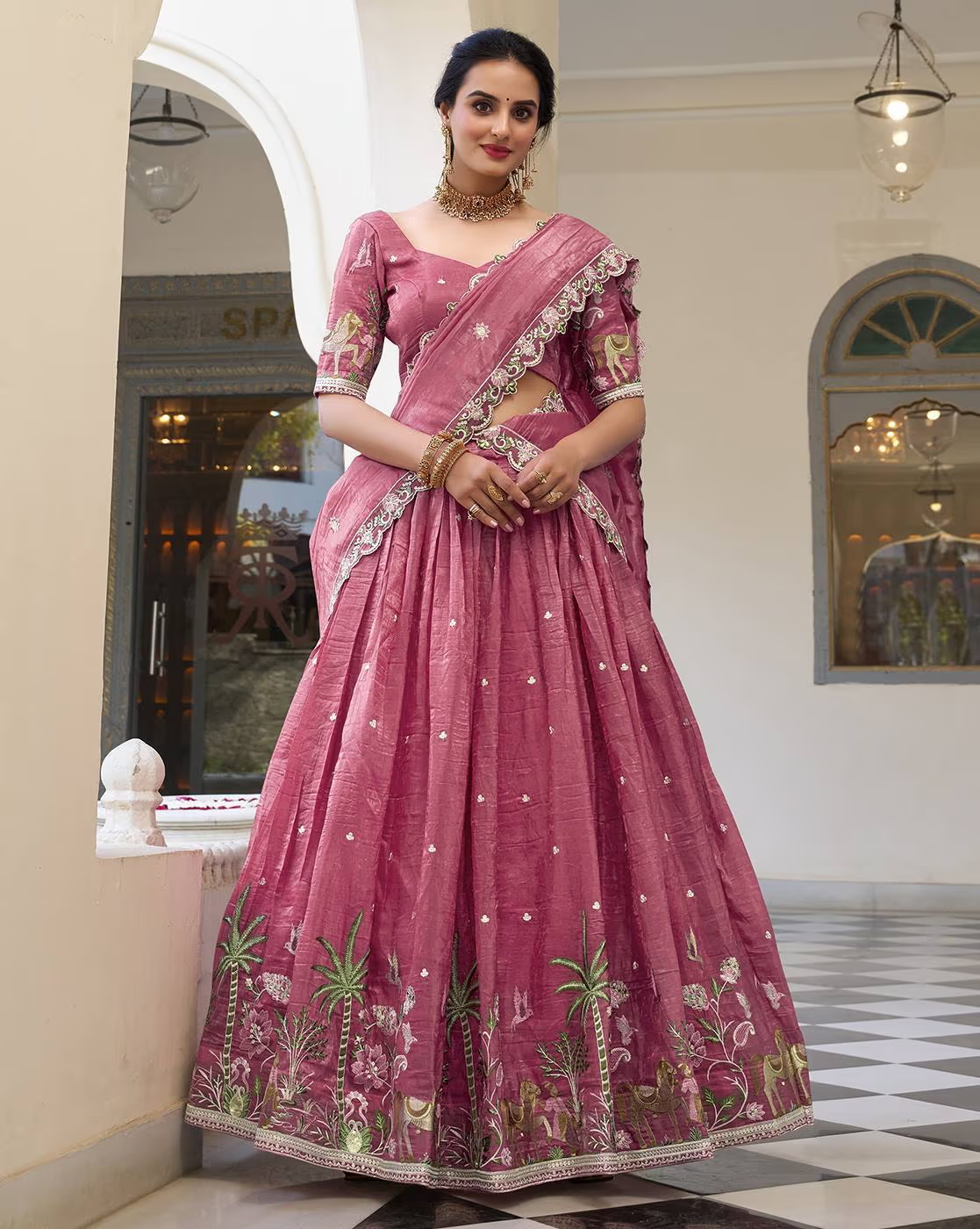 Women's Embroidered Silk Blend Semi-Stitched Lehenga Choli with Dupatta | Festive & Wedding Wear,Semi-Stitched Lehenga