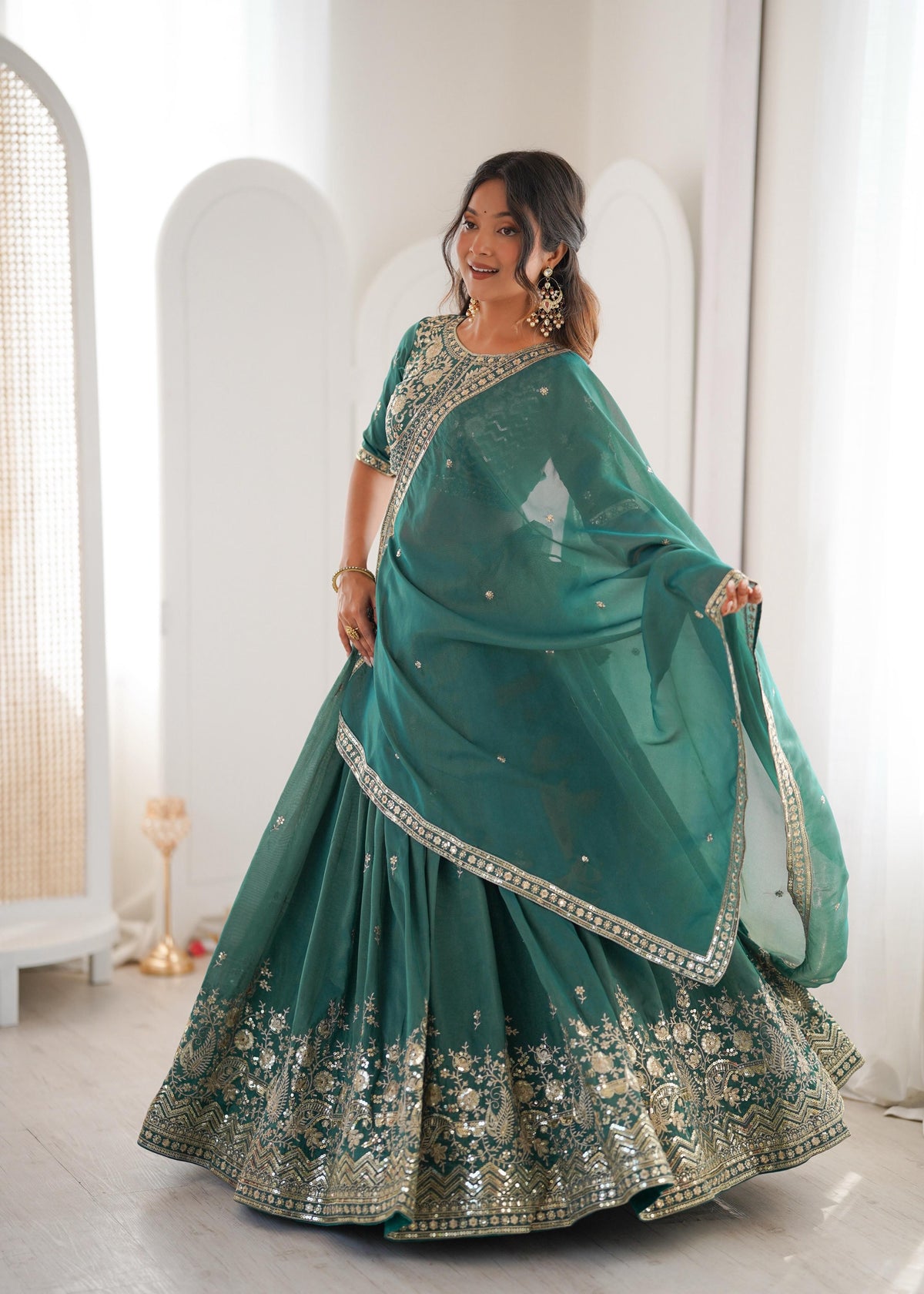 Women's Semi-Stitched Lehenga Choli with Embroidered Blouse and Matching Border Dupatta Set