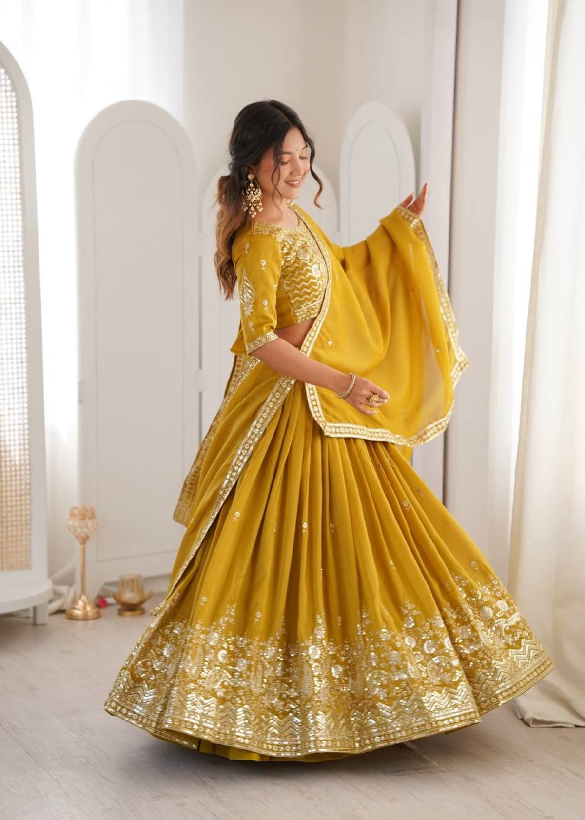Women's Semi-Stitched Lehenga Choli with Embroidered Blouse and Matching Border Dupatta Set