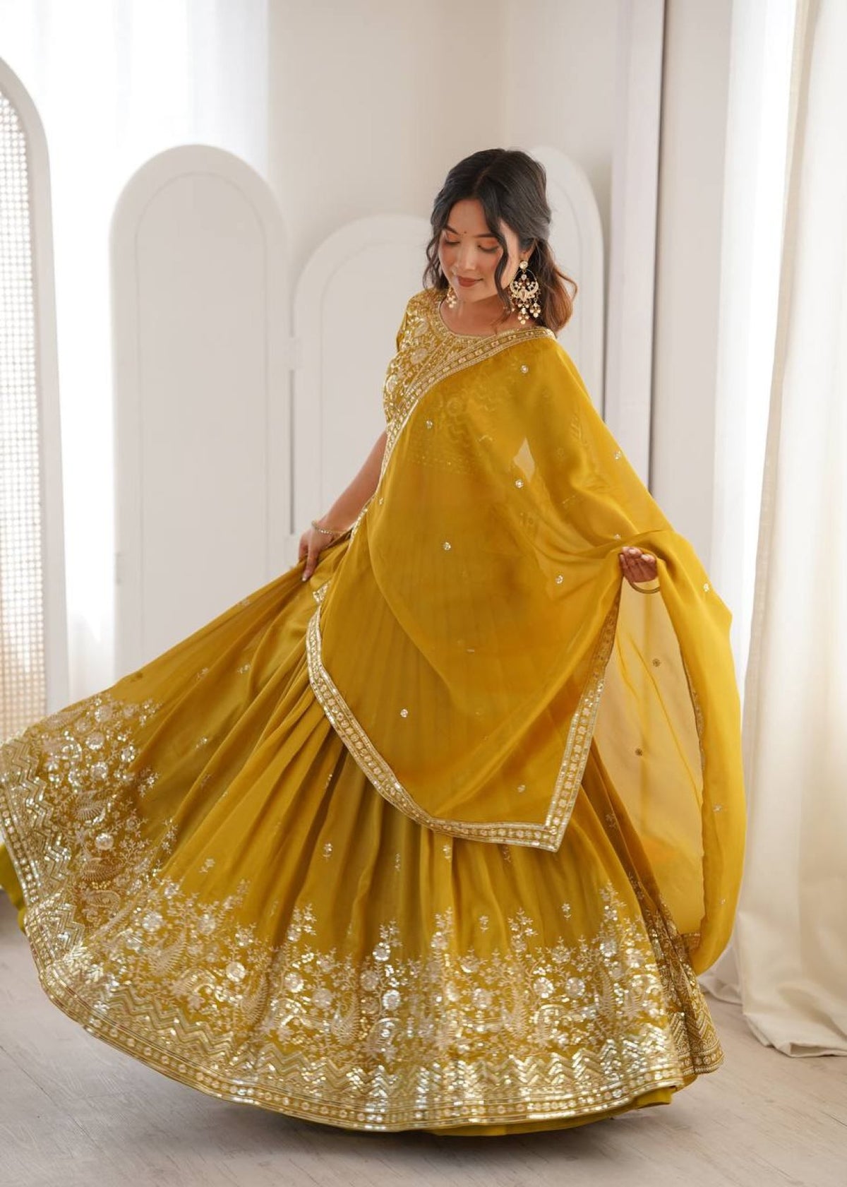 Women's Semi-Stitched Lehenga Choli with Embroidered Blouse and Matching Border Dupatta Set