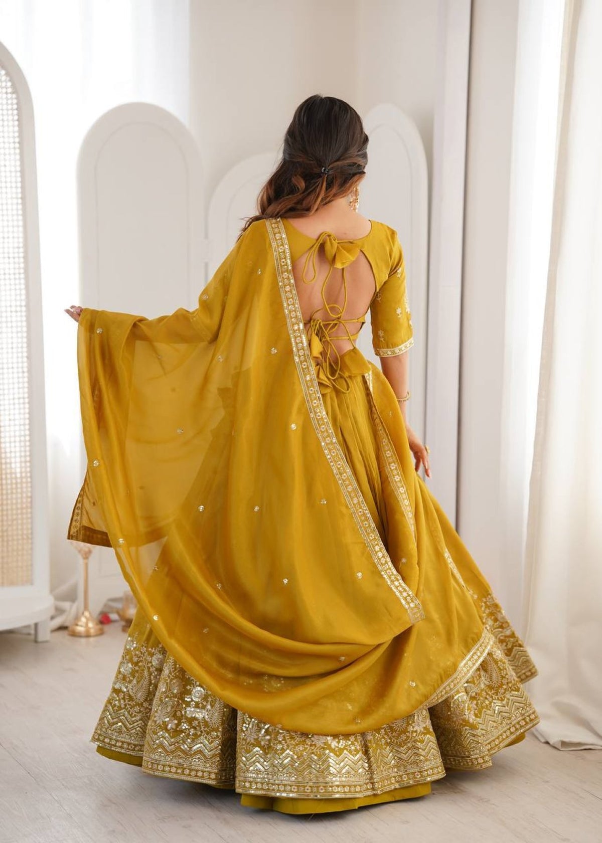 Women's Semi-Stitched Lehenga Choli with Embroidered Blouse and Matching Border Dupatta Set