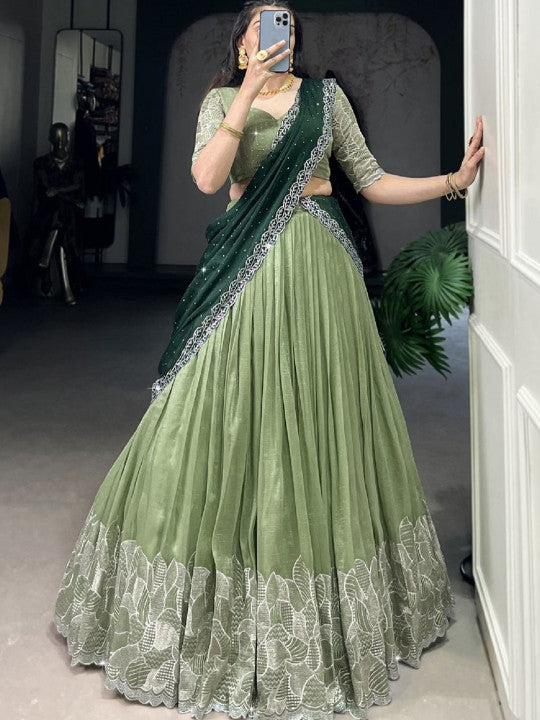 Women’s Embroidered Semi-Stitched Lehenga Choli with Dupatta | Designer Festive & Wedding Wear
