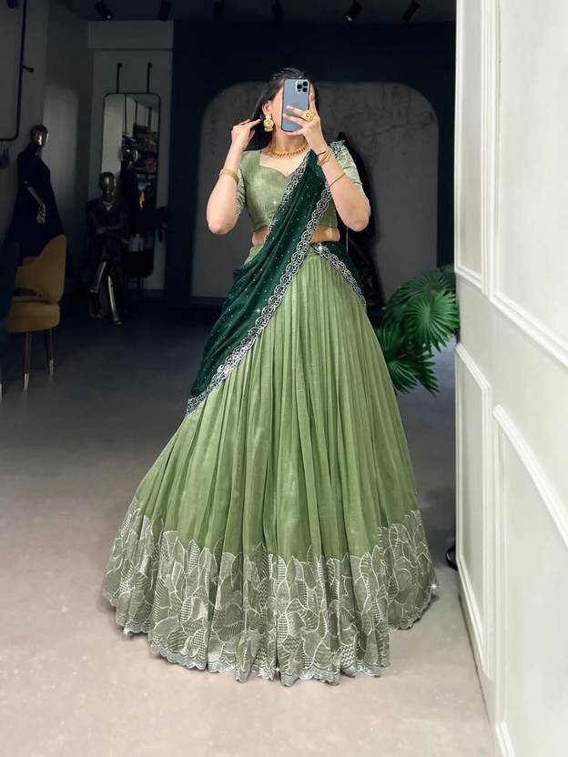 Women’s Embroidered Semi-Stitched Lehenga Choli with Dupatta | Designer Festive & Wedding Wear