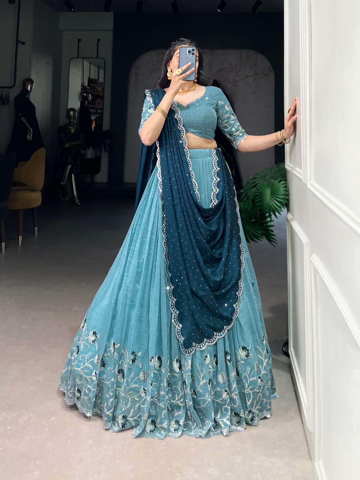 Women’s Embroidered Semi-Stitched Lehenga Choli with Dupatta | Designer Festive & Wedding Wear