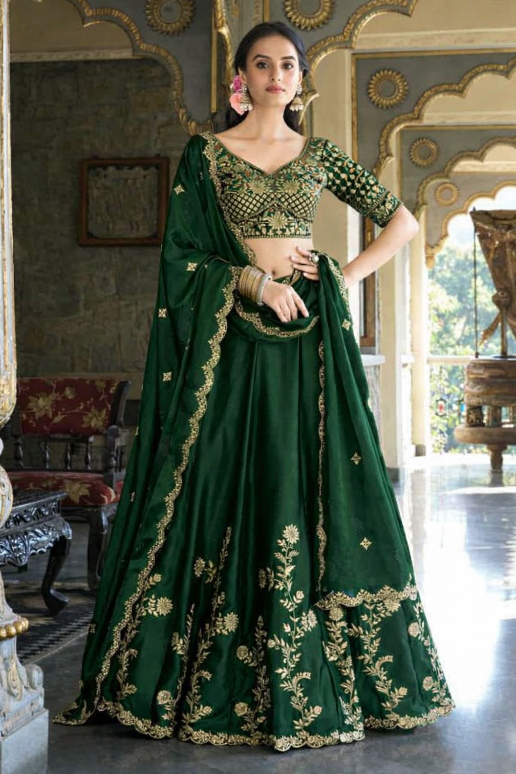 Women’s Embroidered Designer Lehenga Choli with Dupatta | Festive & Wedding Wear And Semi-Stitched Lehenga Choli