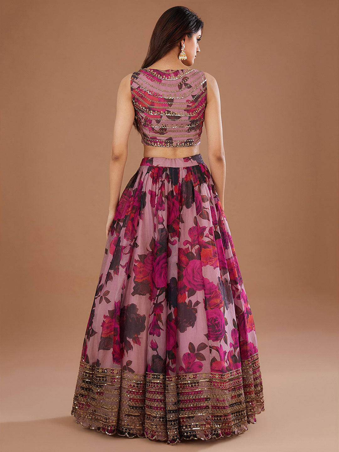 Women Designer Pink Floral Printed Lehenga Choli with Dupatta