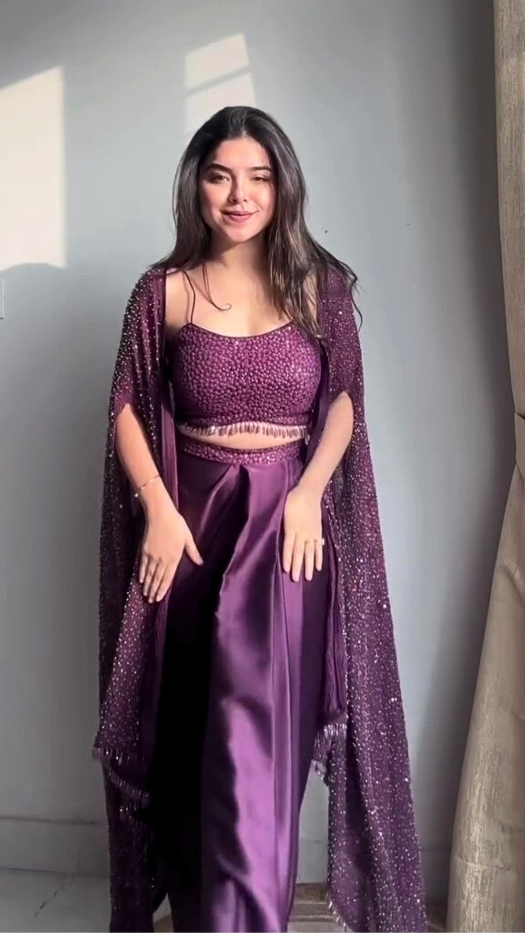 Women Indo Western Dhoti Skirt Set with Shrug Sequins Embroidery Work Ethnic Wear