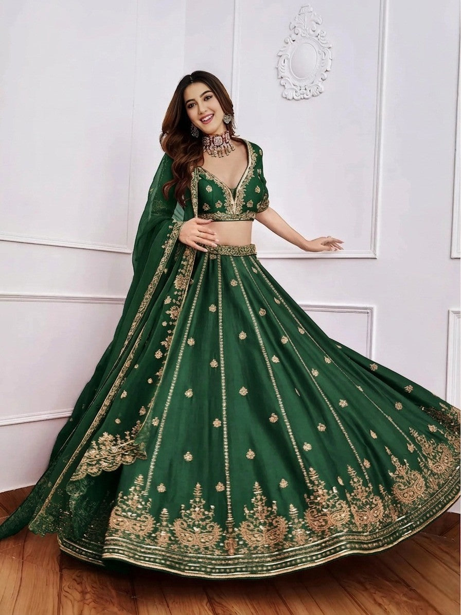 Women's Embroidered Semi-Stitched Lehenga Choli with Net Dupatta Set for Weddings & Festive Wear