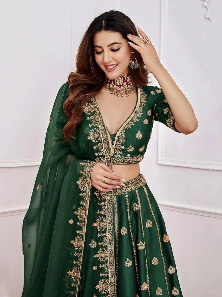 Women's Embroidered Semi-Stitched Lehenga Choli with Net Dupatta Set for Weddings & Festive Wear