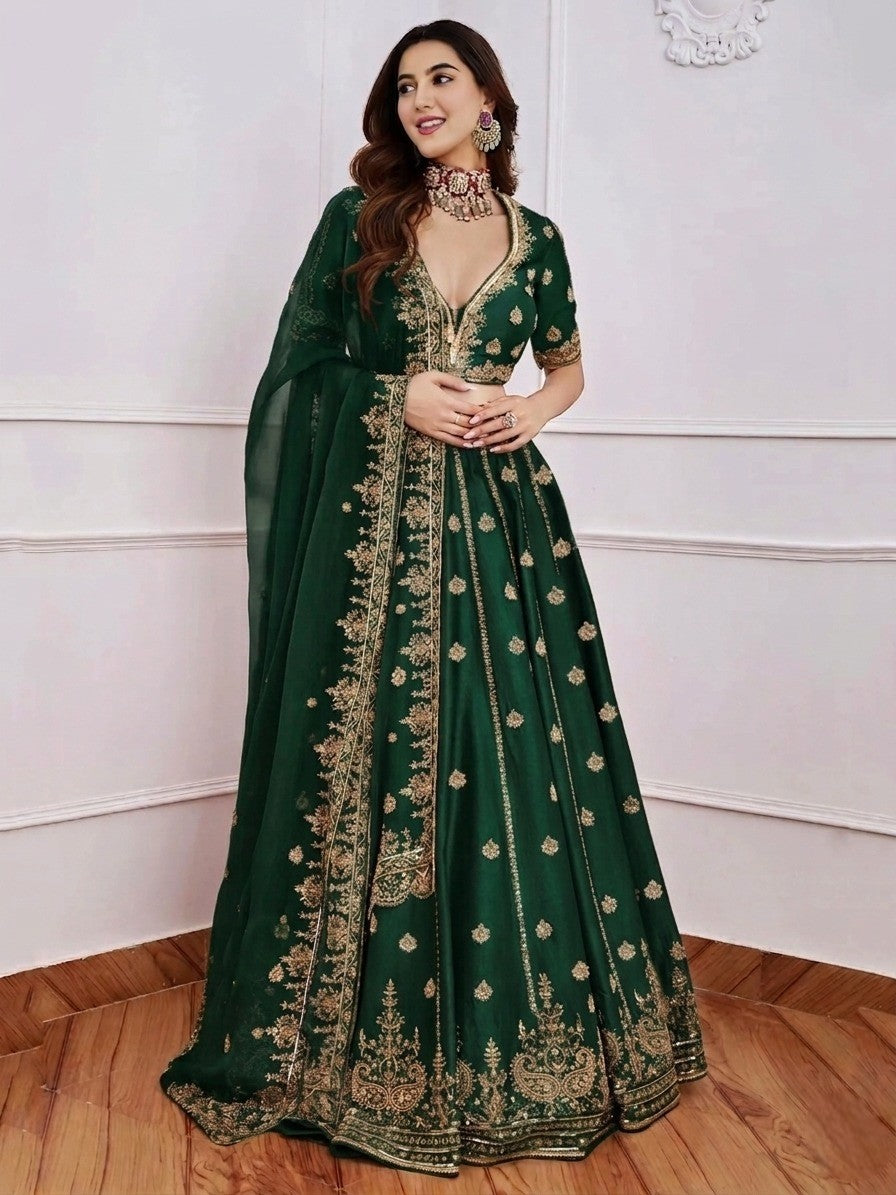 Women's Embroidered Semi-Stitched Lehenga Choli with Net Dupatta Set for Weddings & Festive Wear