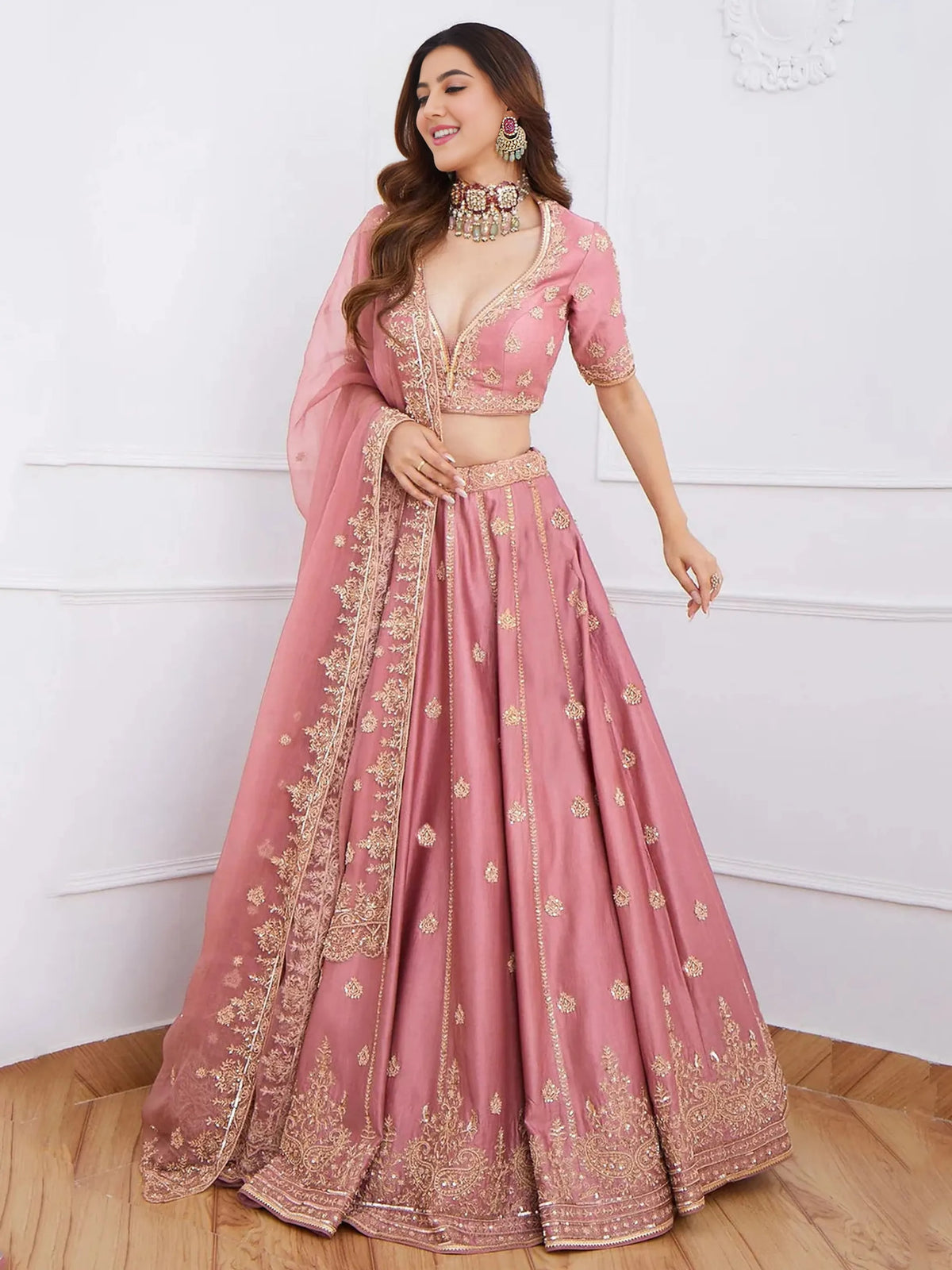 Women's Embroidered Semi-Stitched Lehenga Choli with Net Dupatta Set for Weddings & Festive Wear
