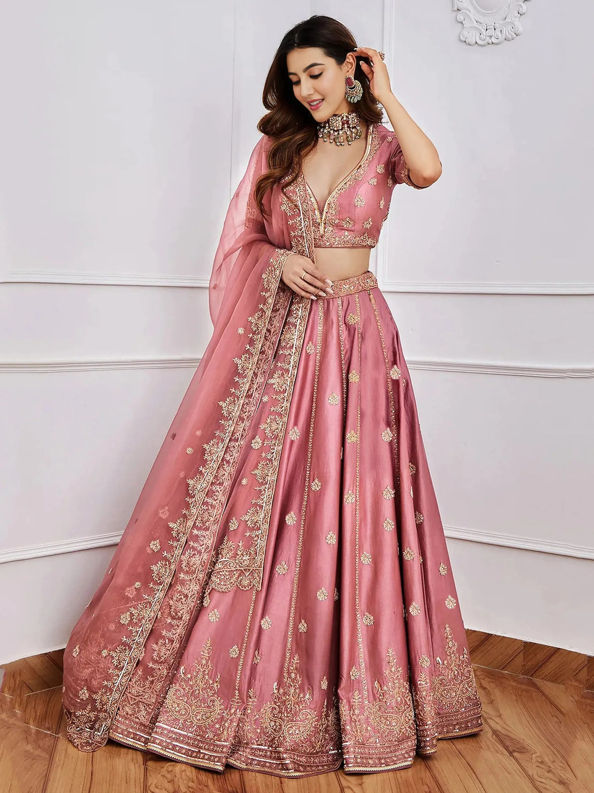 Women's Embroidered Semi-Stitched Lehenga Choli with Net Dupatta Set for Weddings & Festive Wear