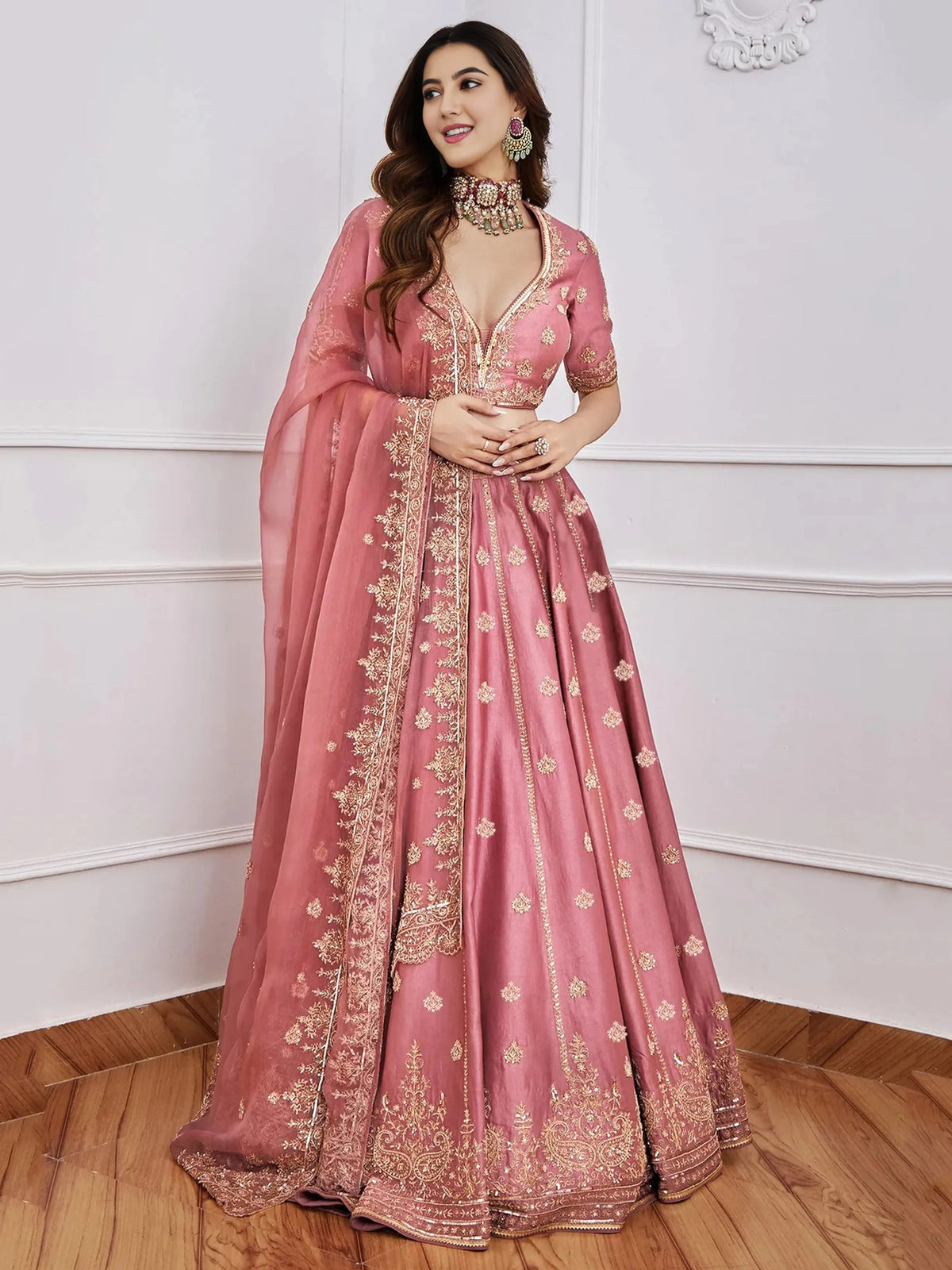 Women's Embroidered Semi-Stitched Lehenga Choli with Net Dupatta Set for Weddings & Festive Wear