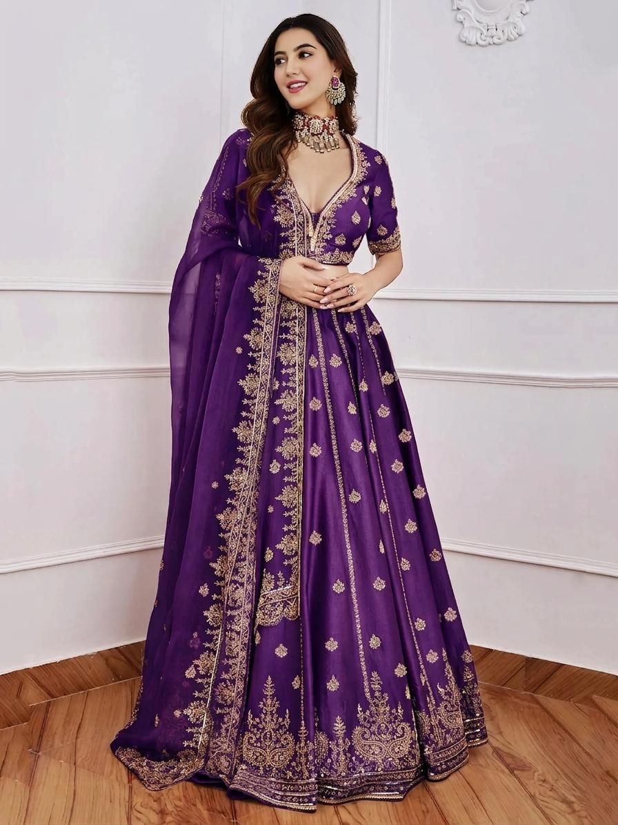 Women's Embroidered Semi-Stitched Lehenga Choli with Net Dupatta Set for Weddings & Festive Wear