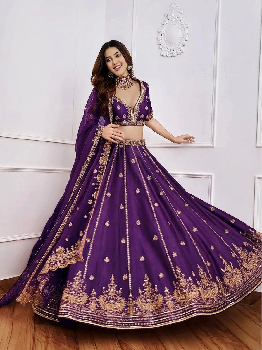 Women's Embroidered Semi-Stitched Lehenga Choli with Net Dupatta Set for Weddings & Festive Wear