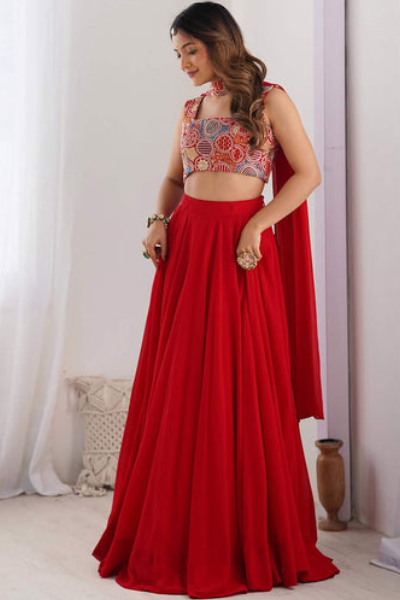 Women's Trending Designeer Fox Georgetted Lehenga Choli Print with Foil Work With unstitched Blouse Print Adorned with Foil Work For Navrati