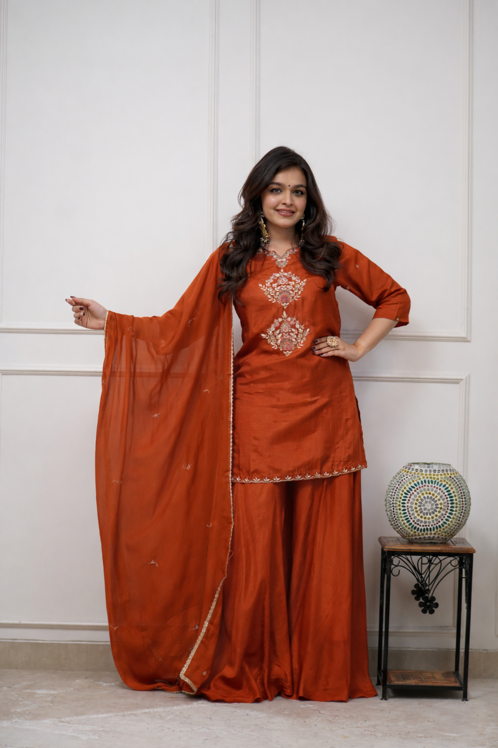 Women’s Kurta Set with Dupatta, Embroidered Yoke Design and Straight Fit Bottom Wear