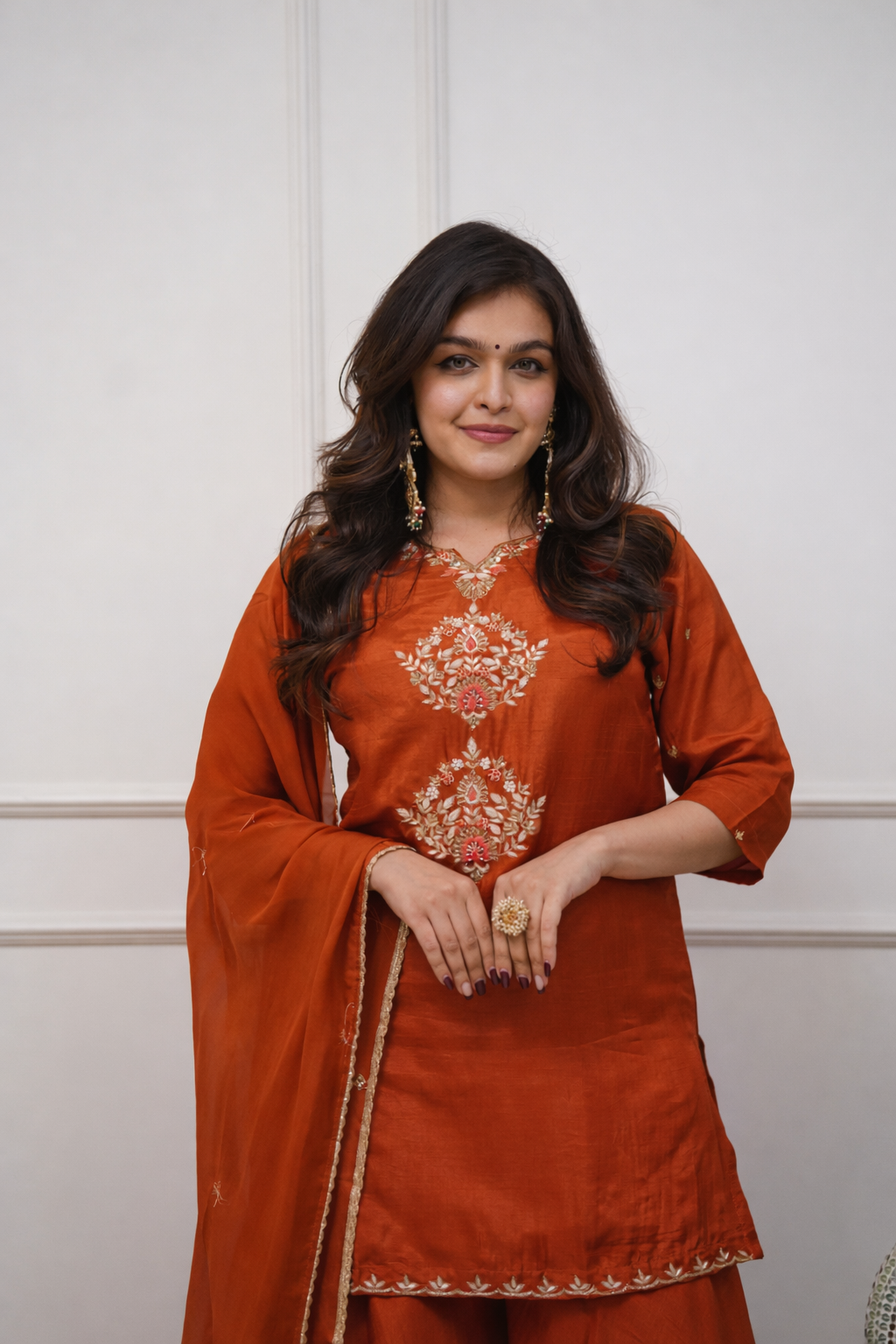 Women’s Kurta Set with Dupatta, Embroidered Yoke Design and Straight Fit Bottom Wear