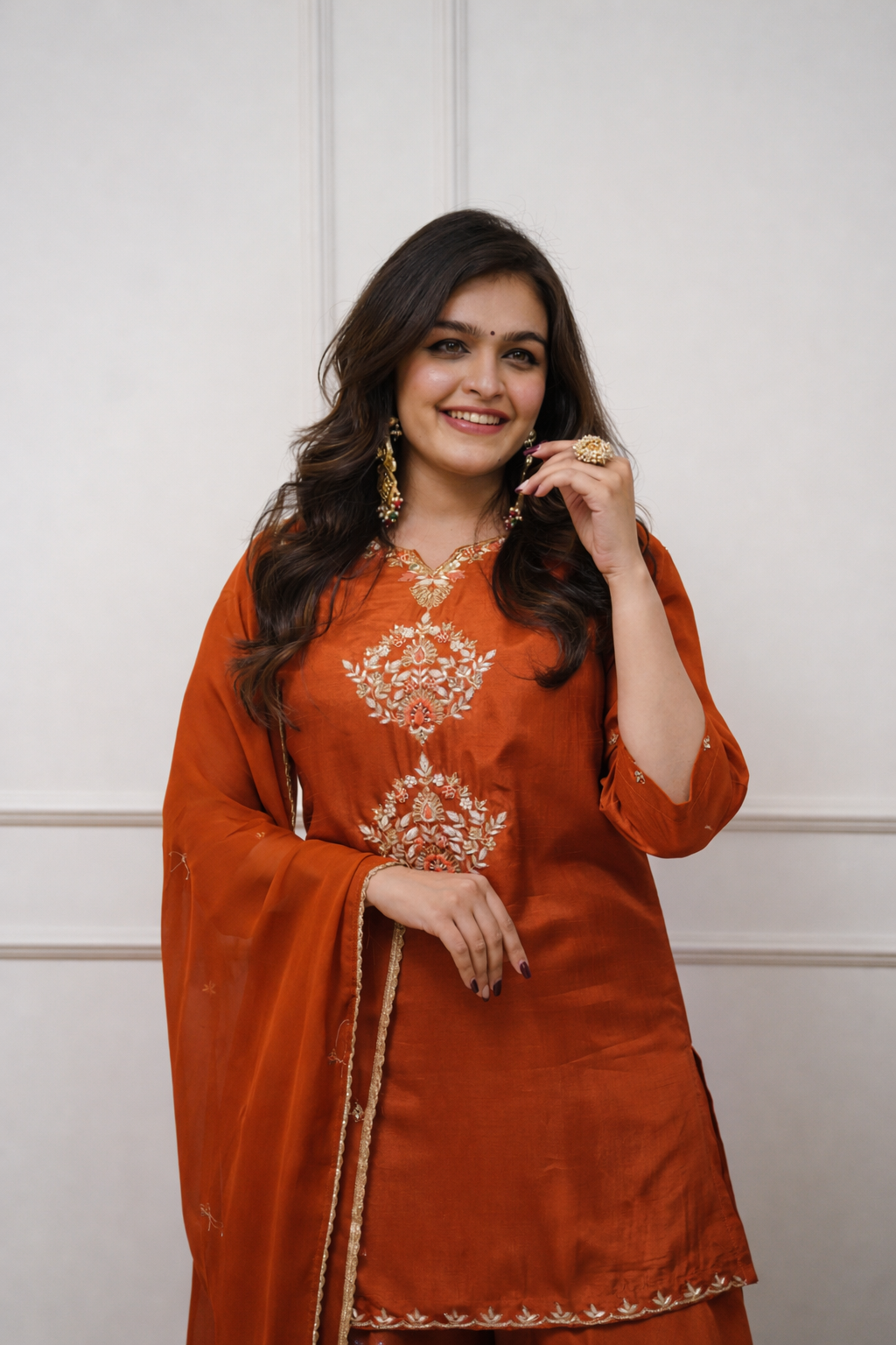 Women’s Kurta Set with Dupatta, Embroidered Yoke Design and Straight Fit Bottom Wear