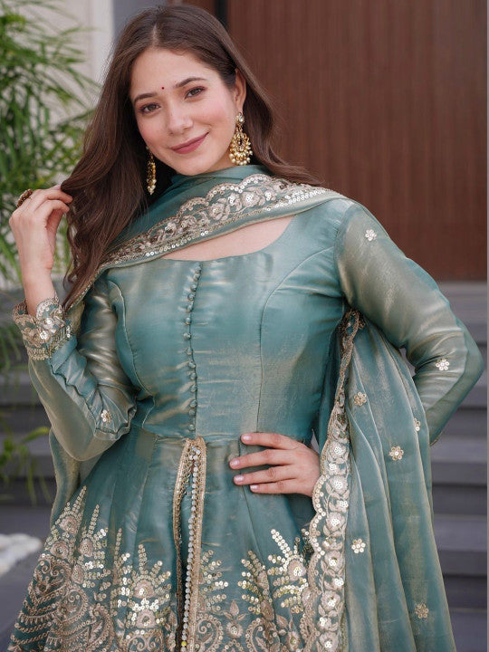 Women Embroidered Sharara Dupatta Set Sky Blue Fandy Fabric Kurta Sharara Set with 3/4 Sleeves Elegant Ethnic Wear for Women