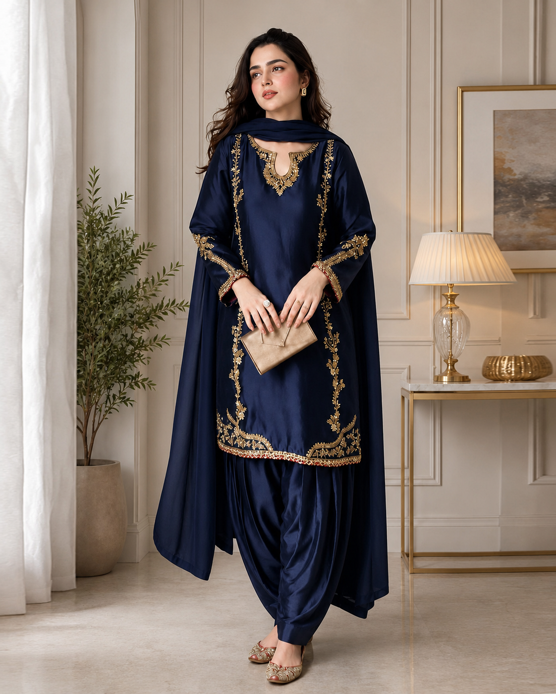 Navy Blue Embroidered Patiala Suit Set for Women | Elegant Ethnic Wear with Dupatta