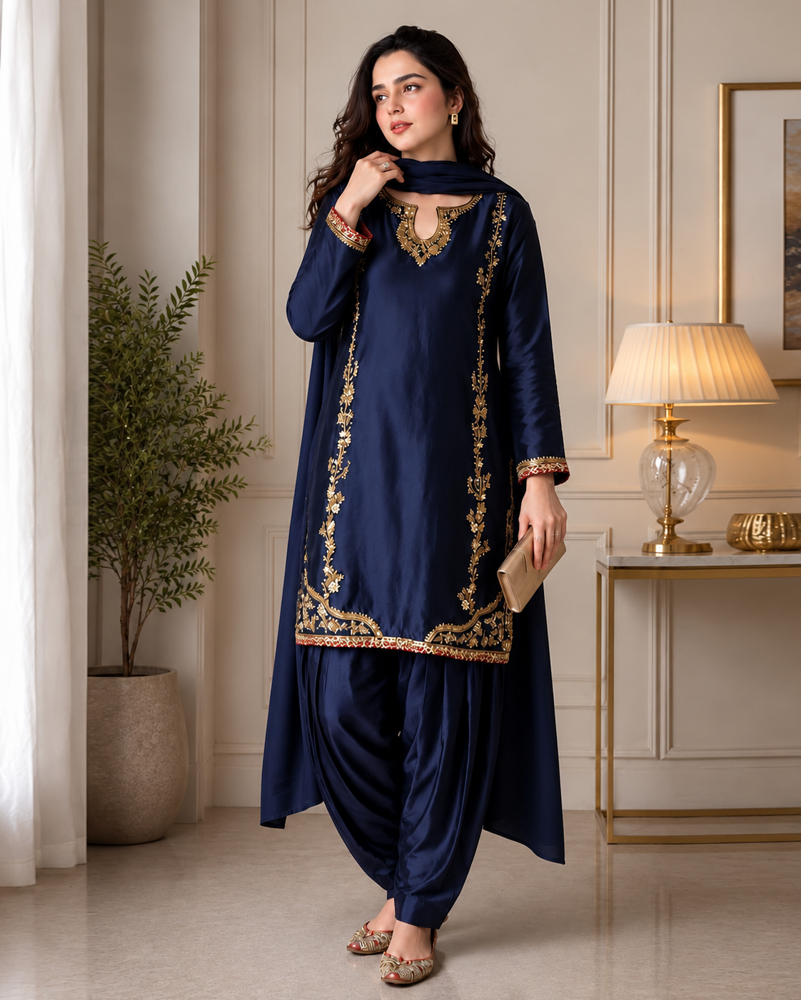 Navy Blue Embroidered Patiala Suit Set for Women | Elegant Ethnic Wear with Dupatta