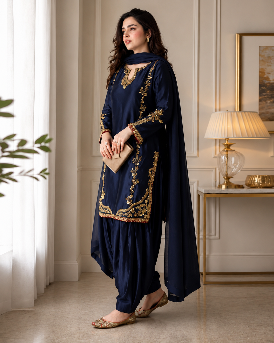 Navy Blue Embroidered Patiala Suit Set for Women | Elegant Ethnic Wear with Dupatta