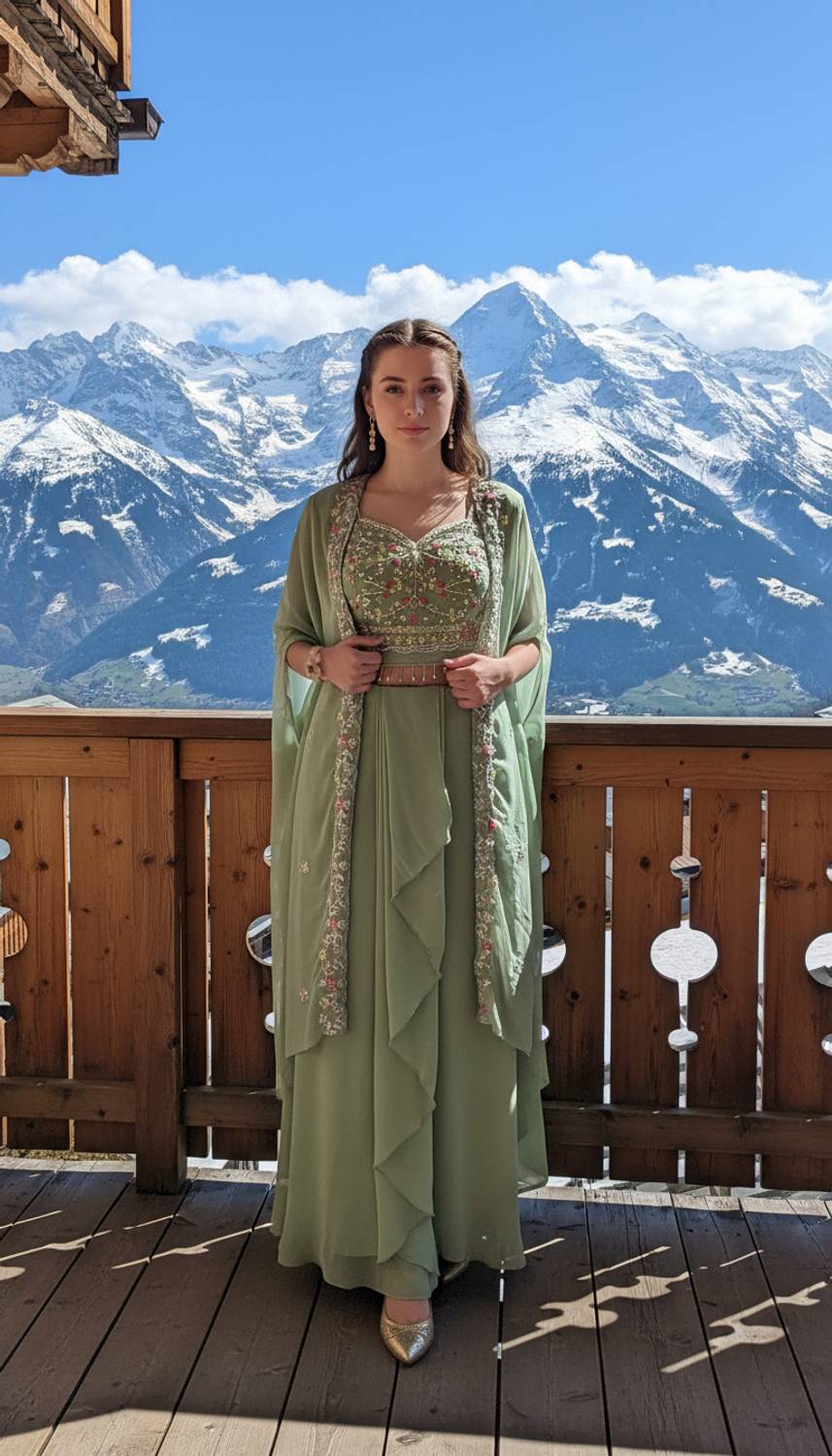 Indo-Western Draped Set For Womens And Girls Ready To Weear Hevay Silk Fabric