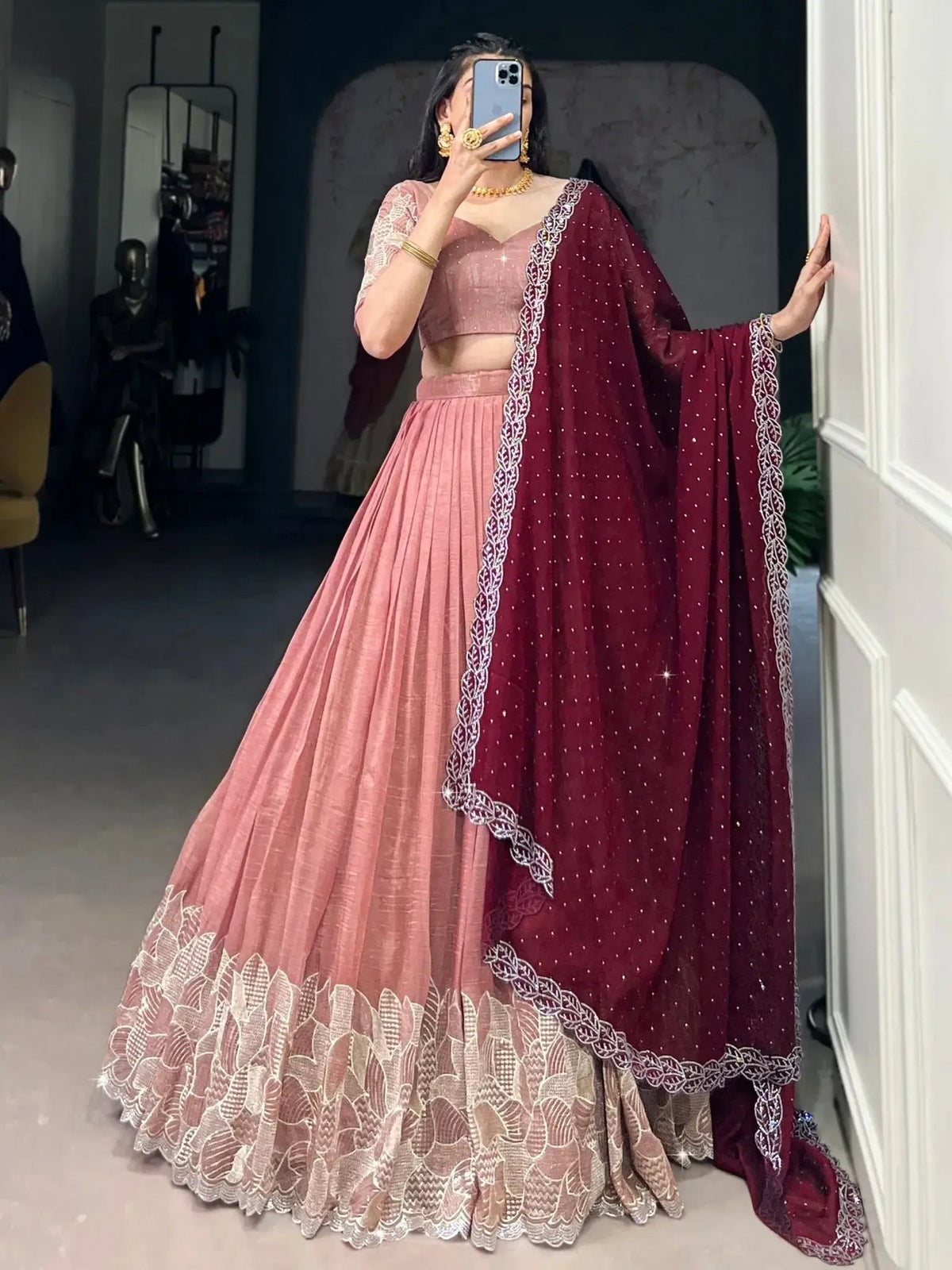 Women’s Embroidered Semi-Stitched Lehenga Choli with Dupatta | Designer Festive & Wedding Wear