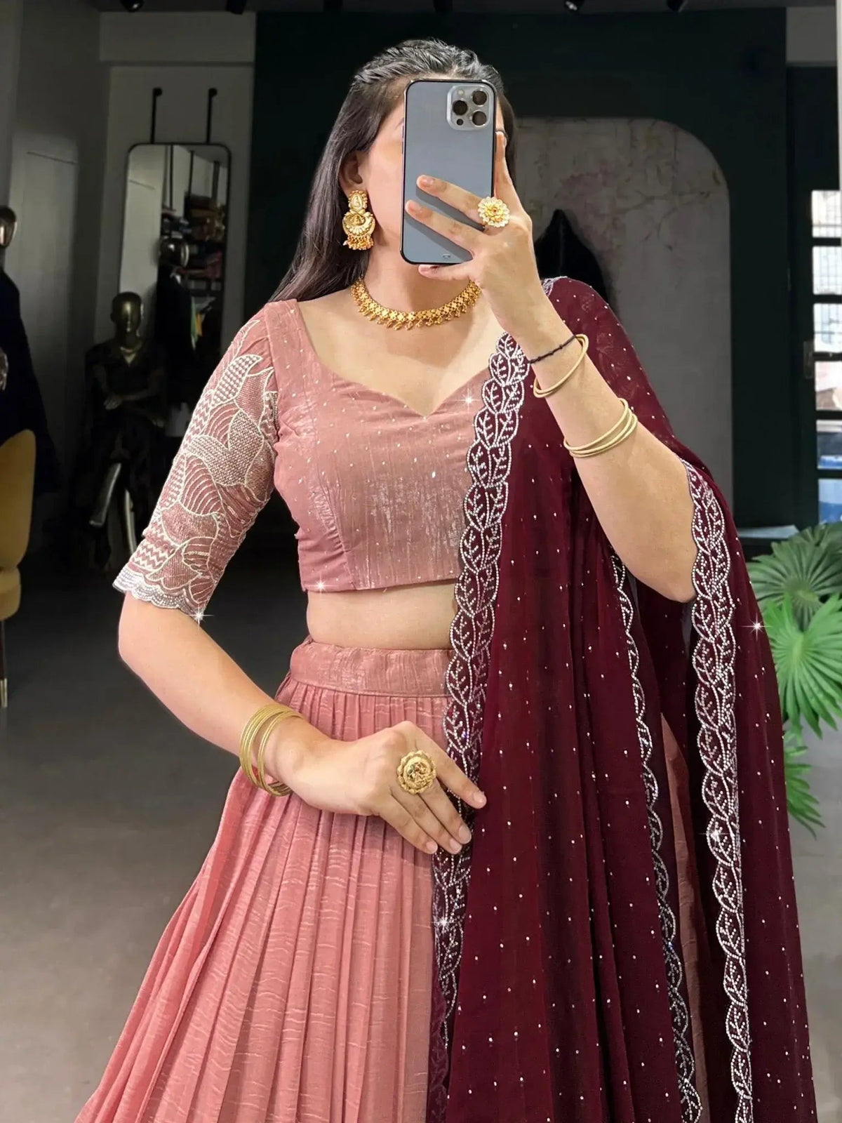 Women’s Embroidered Semi-Stitched Lehenga Choli with Dupatta | Designer Festive & Wedding Wear