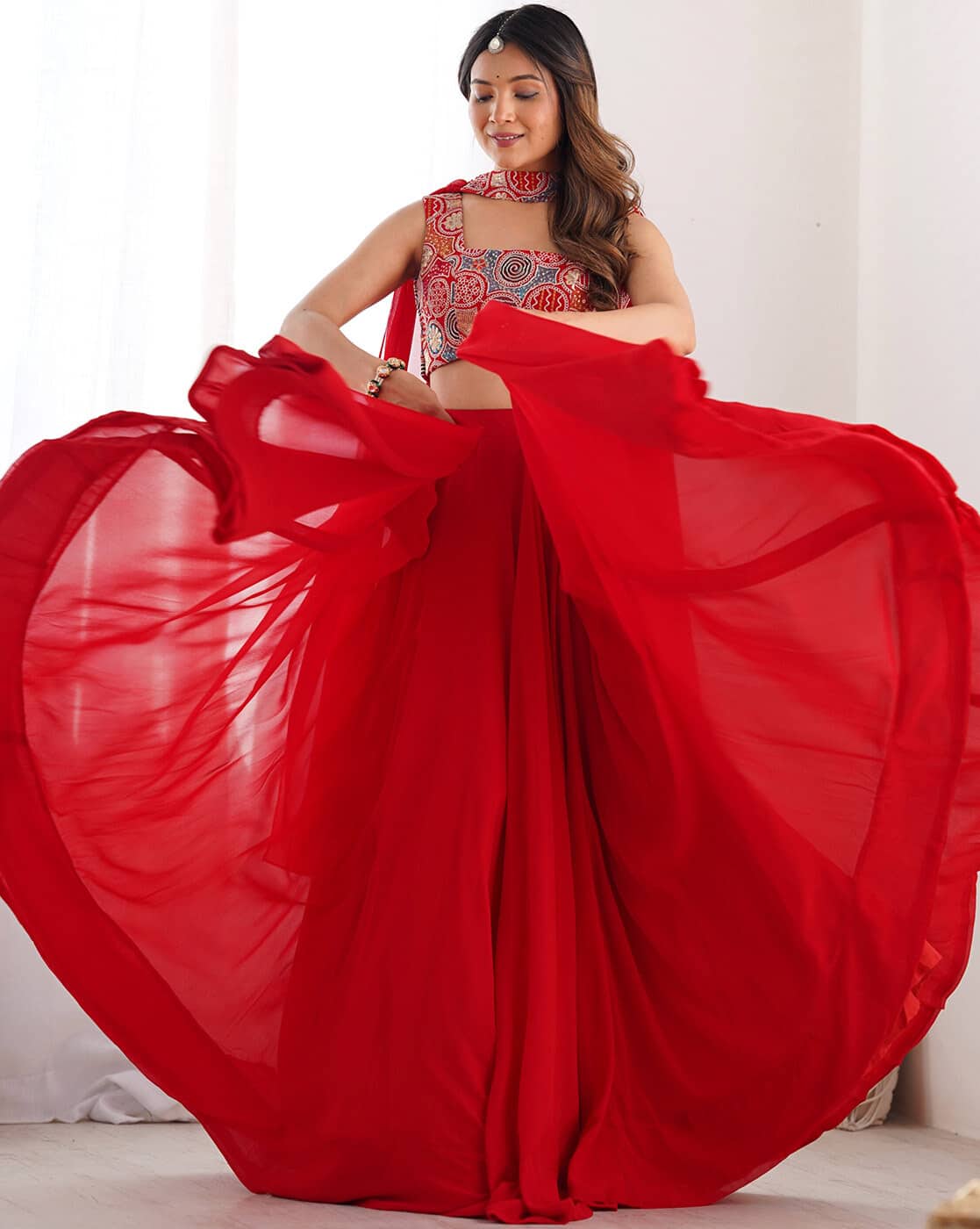 Women's Fox Georgetted Lehenga Choli With unstitched Blouse