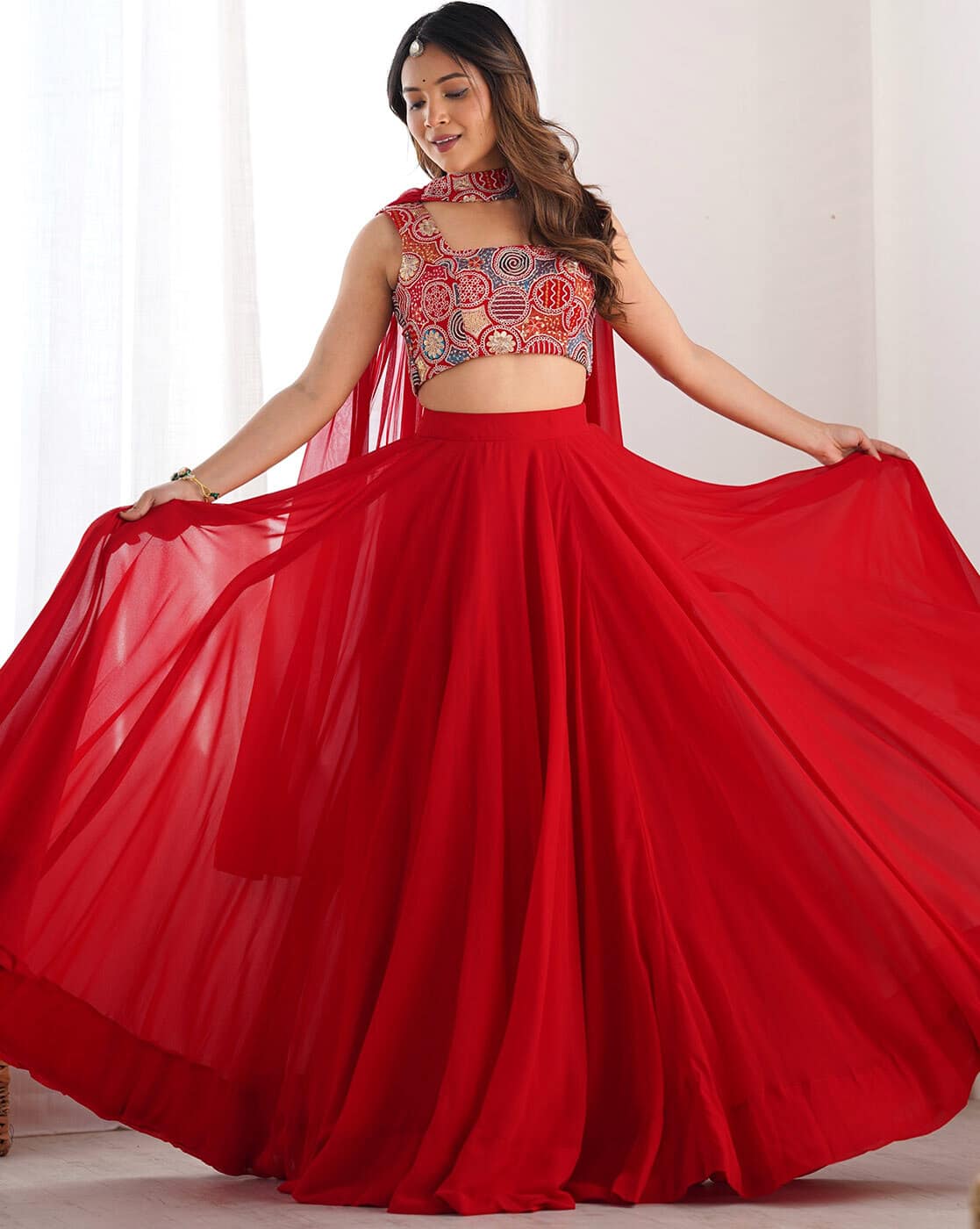 Women's Fox Georgetted Lehenga Choli With unstitched Blouse