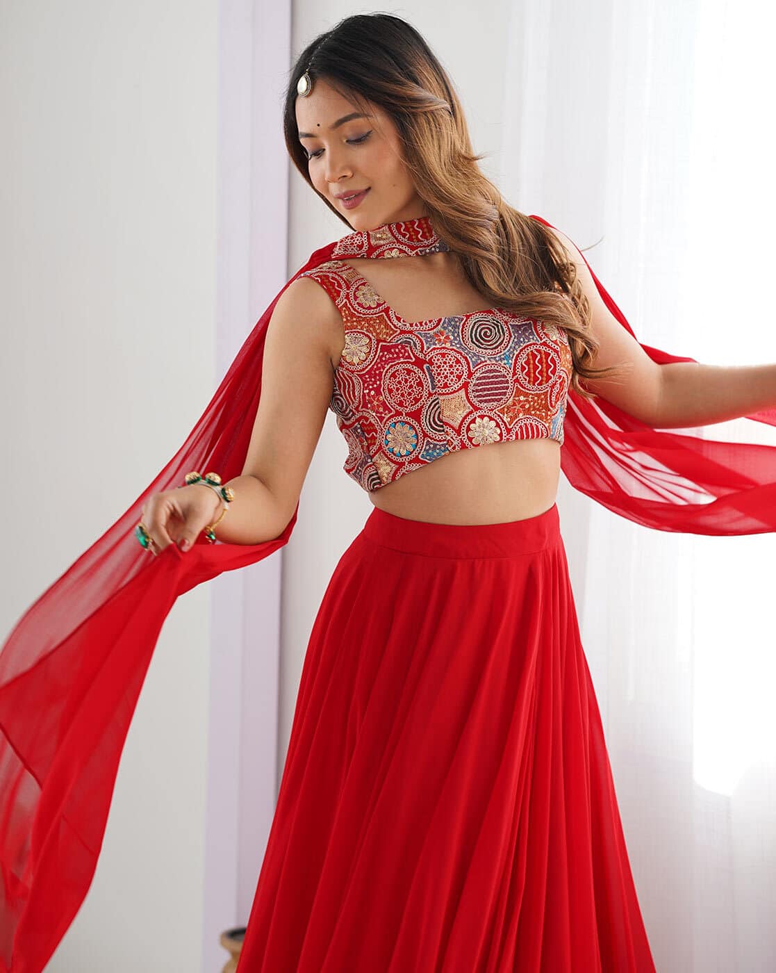 Women's Fox Georgetted Lehenga Choli With unstitched Blouse