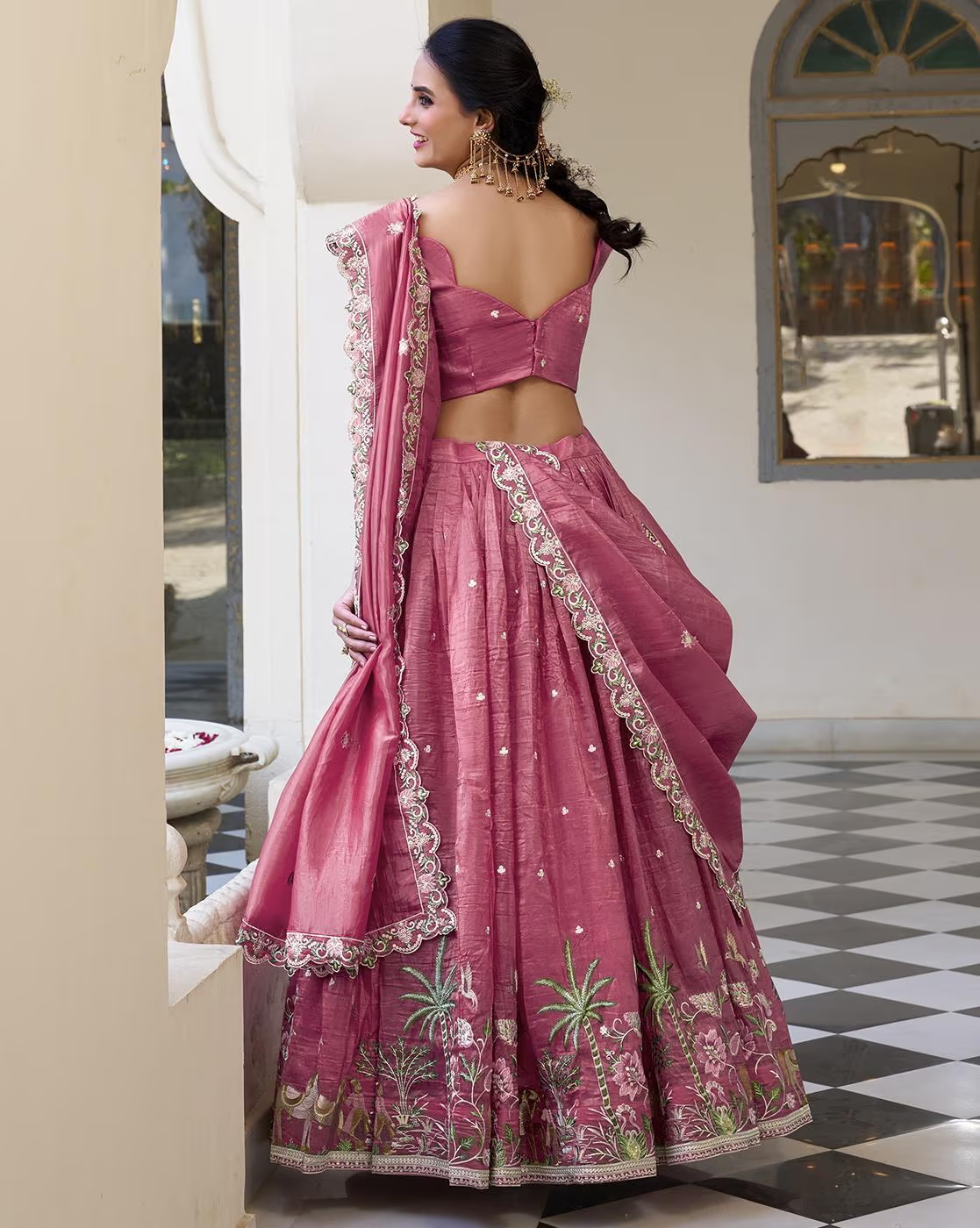 Women's Embroidered Silk Blend Semi-Stitched Lehenga Choli with Dupatta | Festive & Wedding Wear,Semi-Stitched Lehenga