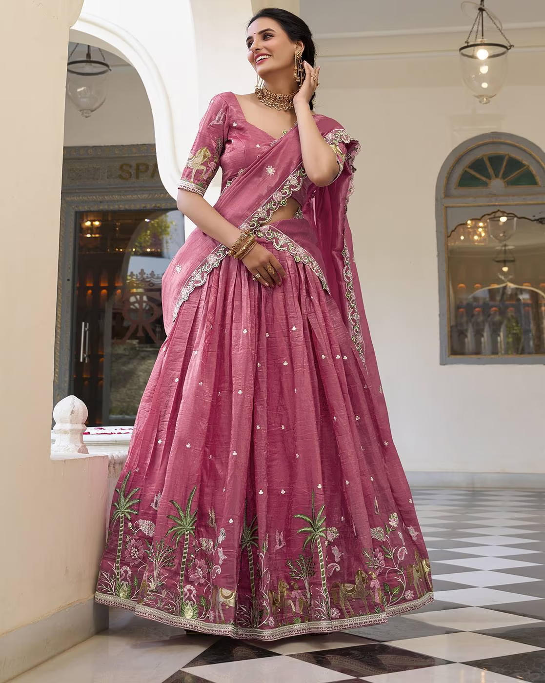 Women's Embroidered Silk Blend Semi-Stitched Lehenga Choli with Dupatta | Festive & Wedding Wear,Semi-Stitched Lehenga