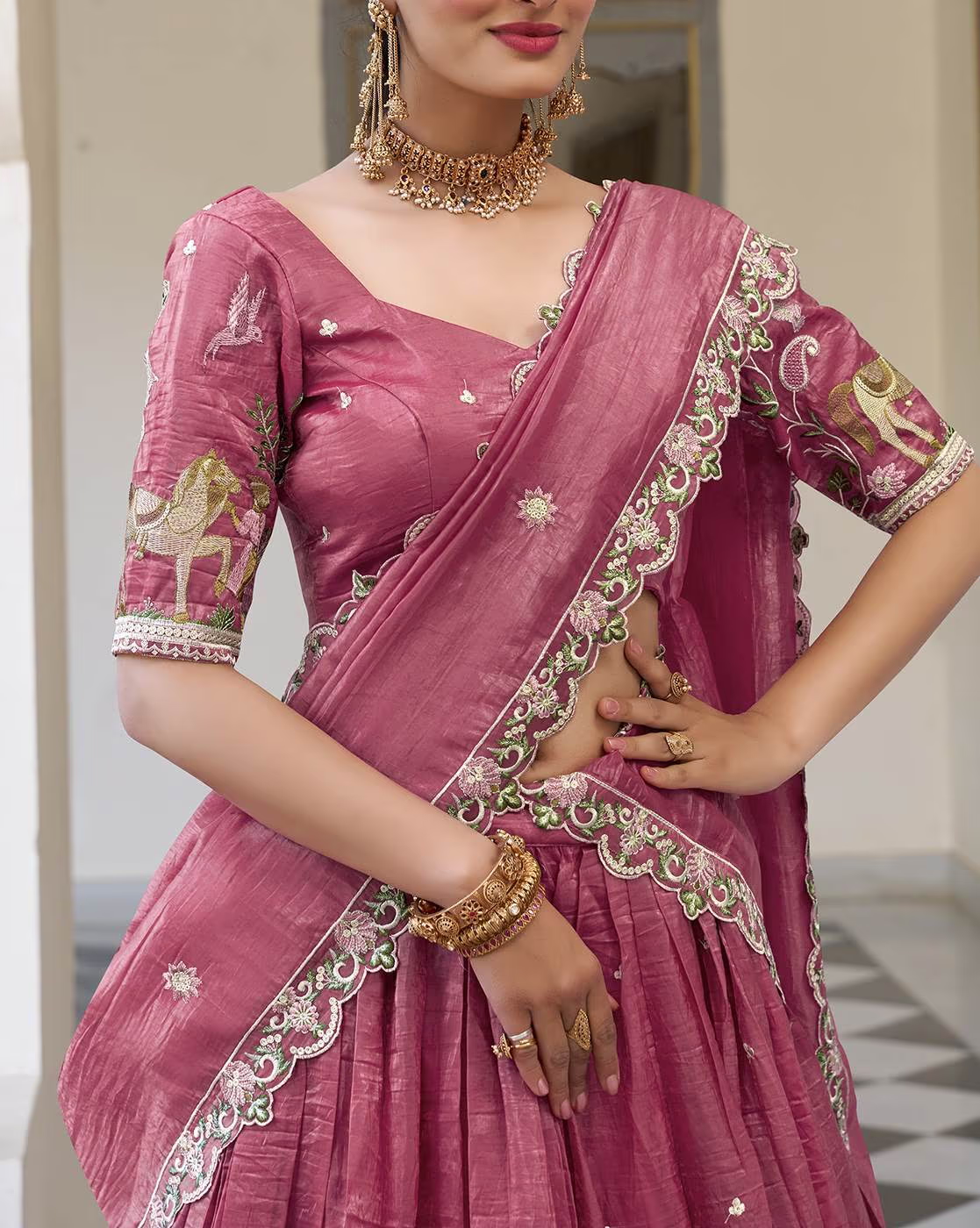 Women's Embroidered Silk Blend Semi-Stitched Lehenga Choli with Dupatta | Festive & Wedding Wear,Semi-Stitched Lehenga