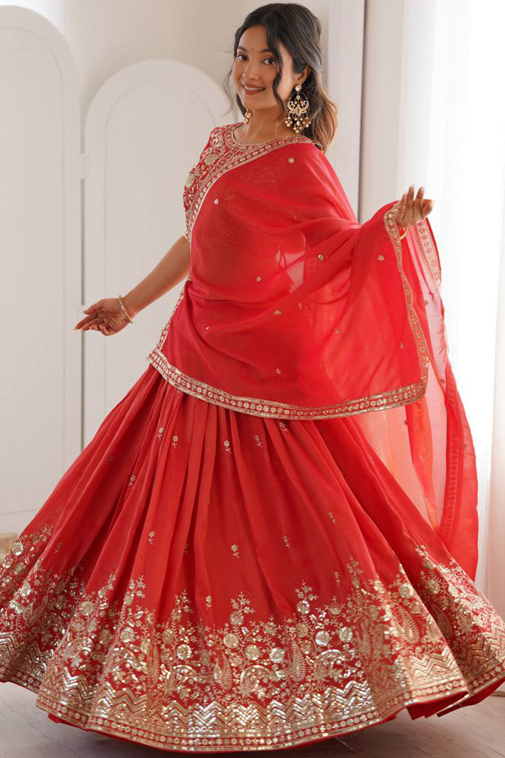 Women's Semi-Stitched Lehenga Choli with Embroidered Blouse and Matching Border Dupatta Set