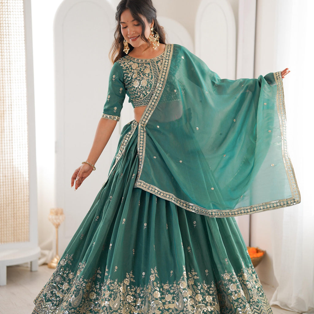 Women's Semi-Stitched Lehenga Choli with Embroidered Blouse and Matching Border Dupatta Set