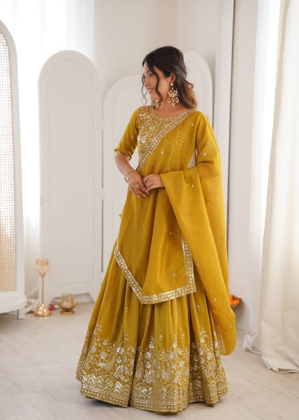 Women's Semi-Stitched Lehenga Choli with Embroidered Blouse and Matching Border Dupatta Set