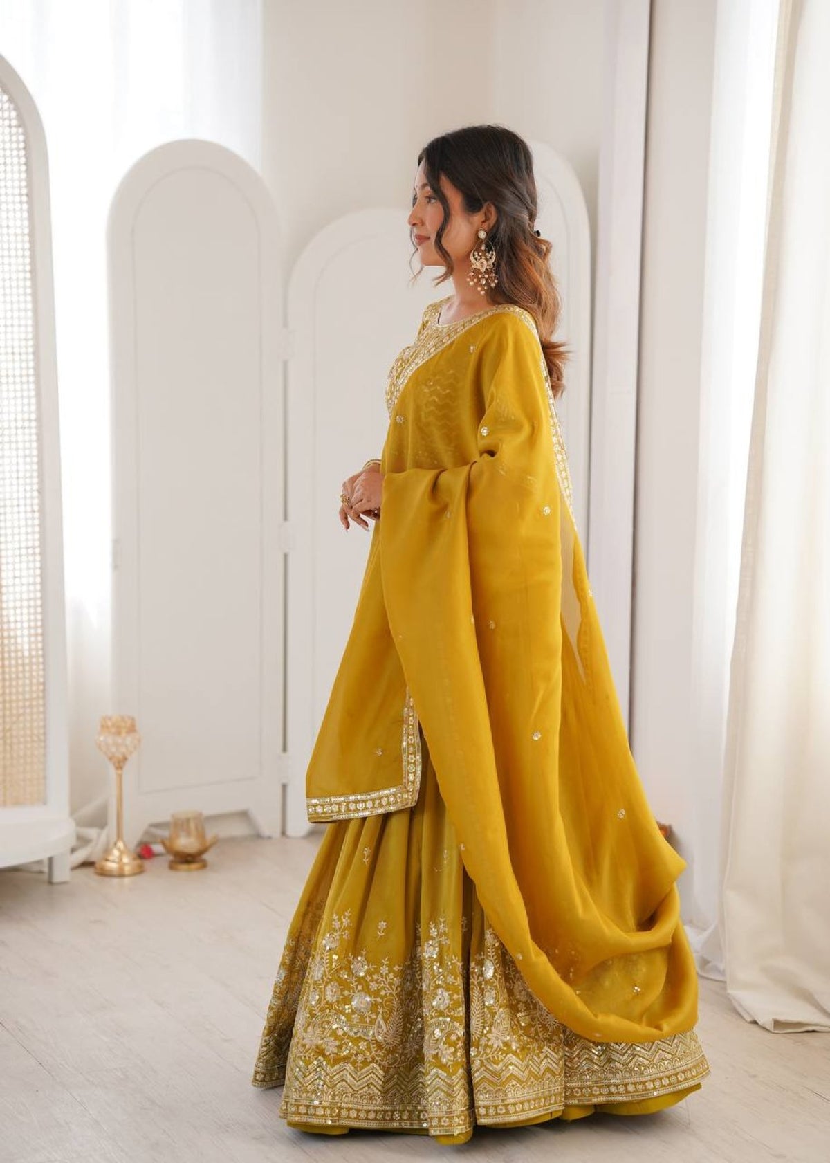 Women's Semi-Stitched Lehenga Choli with Embroidered Blouse and Matching Border Dupatta Set
