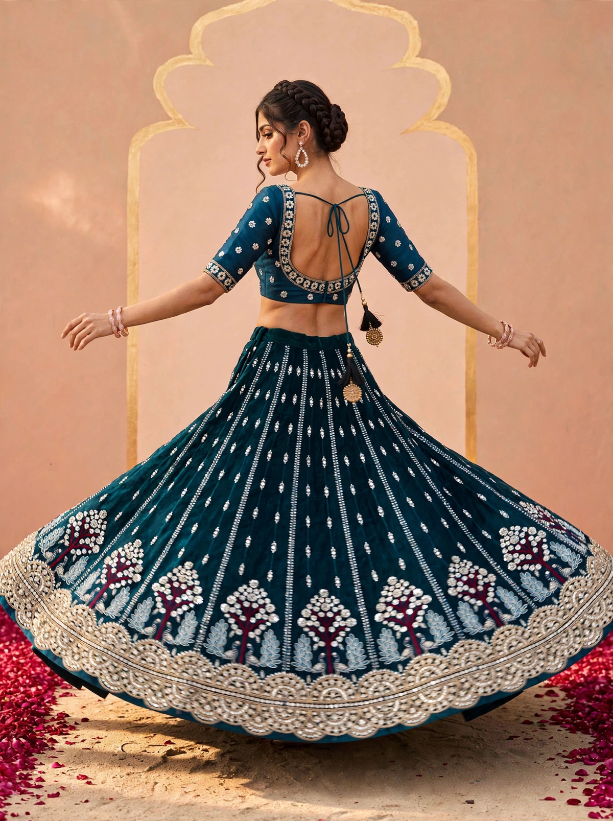 Women’s Embroidered unstitched Lehenga Choli Set with Dupatta Designer Flared Lehenga with Embellished Blouse and Embroidered Dupatta