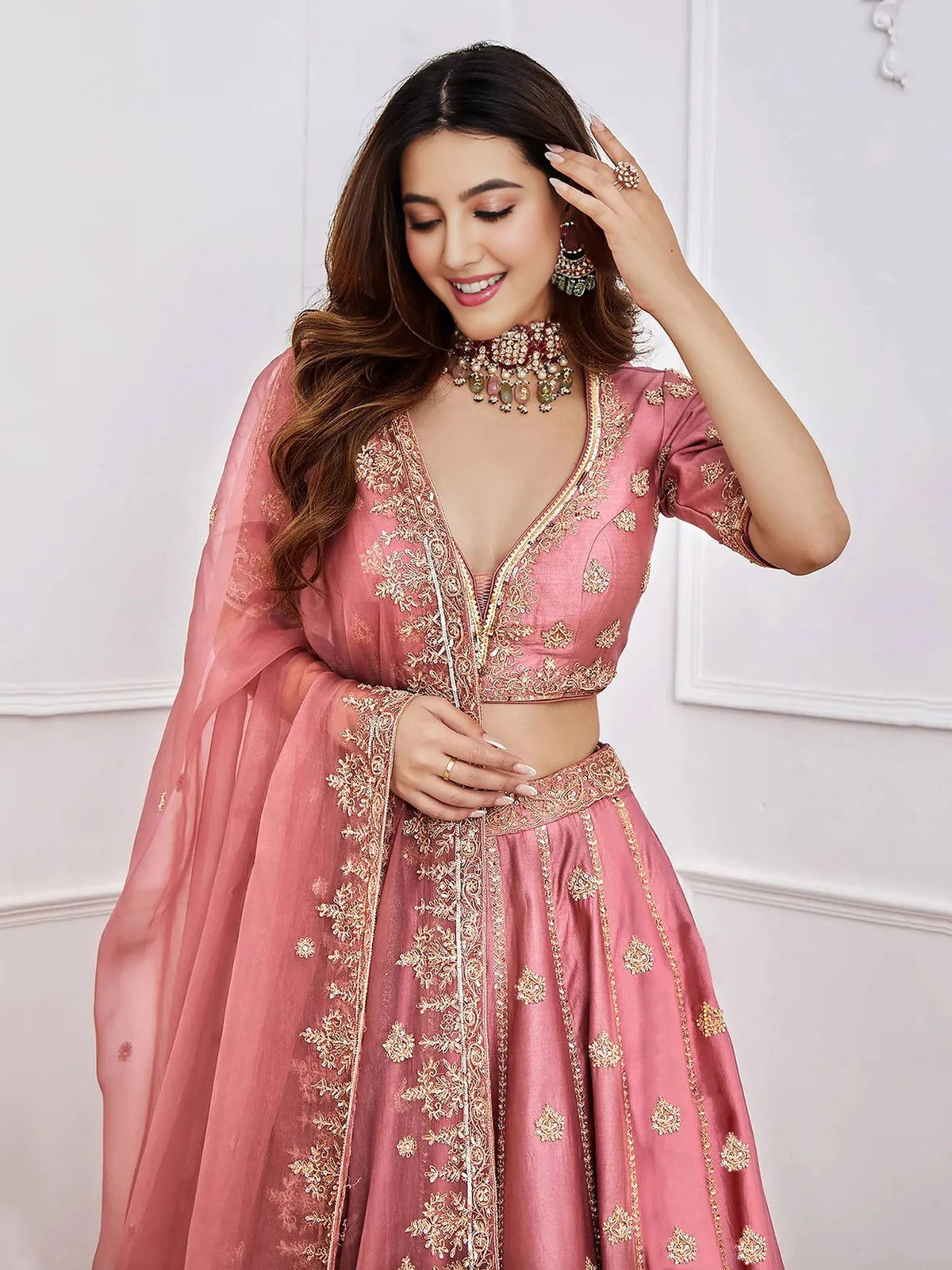 Women's Embroidered Semi-Stitched Lehenga Choli with Net Dupatta Set for Weddings & Festive Wear