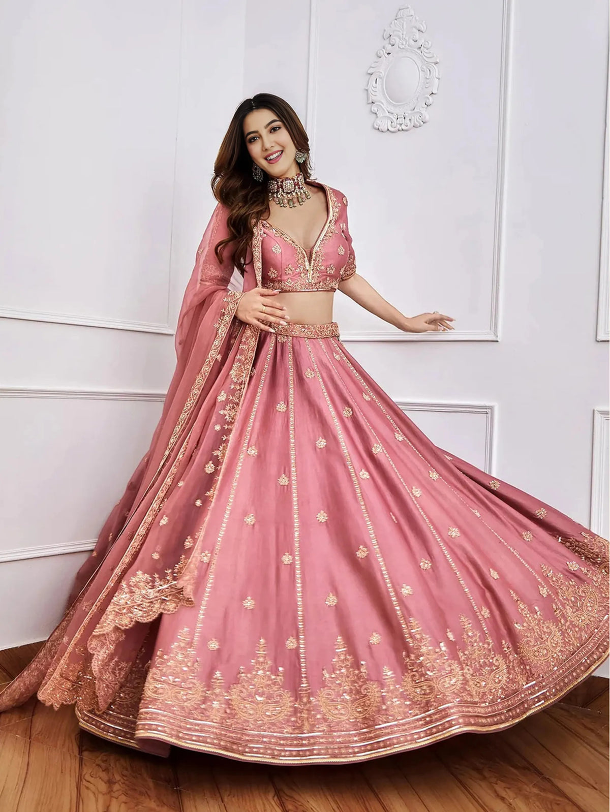 Women's Embroidered Semi-Stitched Lehenga Choli with Net Dupatta Set for Weddings & Festive Wear