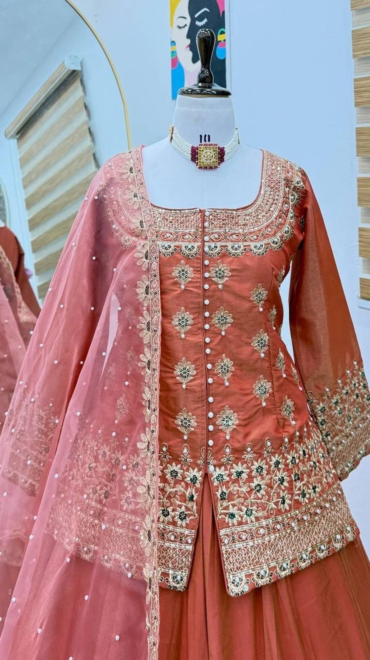 Women’s Chanderi Silk Embroidered Kurta Set with Lehenga Style Bottom & Dupatta | Bollywood Style Embroidery lehenga Choli Set For Woman